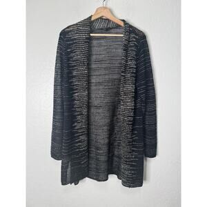 Eileen Fisher Womens Size 1 XL Open Cardigan Wool/Linen Blend Fishe Net Black